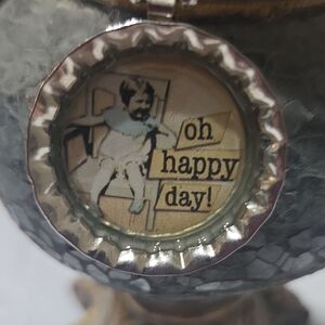 Oh Happy Day Silver Tone Bottle Cap Pendant Necklace - Unbranded